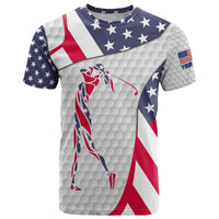 Personalized American Flag Golf T Shirt Female Silhouette and Red White Blue Golf Bag Graphic - Wonder Print Shop