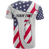 Personalized American Flag Golf T Shirt Female Silhouette and Red White Blue Golf Bag Graphic - Wonder Print Shop
