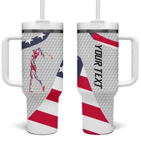 Personalized American Flag Golf Tumbler With Handle Female Silhouette and Red White Blue Golf Bag Graphic - Wonder Print Shop