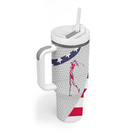 Personalized American Flag Golf Tumbler With Handle Female Silhouette and Red White Blue Golf Bag Graphic - Wonder Print Shop