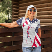 Personalized American Flag Golf Women Polo Shirt Female Silhouette and Red White Blue Golf Bag Graphic - Wonder Print Shop