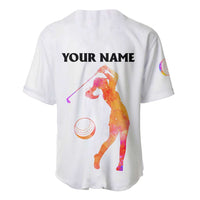 USA Golf Design Baseball Jersey Watercolor Female Silhouette and Orange Gradient Flag and Ball Pattern - Wonder Print Shop