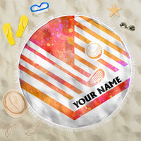 USA Golf Design Beach Blanket Watercolor Female Silhouette and Orange Gradient Flag and Ball Pattern - Wonder Print Shop