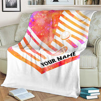 USA Golf Design Blanket Watercolor Female Silhouette and Orange Gradient Flag and Ball Pattern - Wonder Print Shop