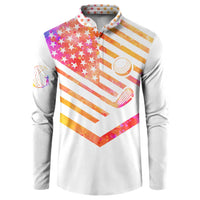 USA Golf Design Button Sweatshirt Watercolor Female Silhouette and Orange Gradient Flag and Ball Pattern - Wonder Print Shop