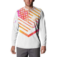 USA Golf Design Button Sweatshirt Watercolor Female Silhouette and Orange Gradient Flag and Ball Pattern - Wonder Print Shop