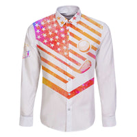 USA Golf Design Family Matching Off The Shoulder Long Sleeve Dress and Hawaiian Shirt Watercolor Female Silhouette and Orange Gradient Flag and Ball Pattern - Wonder Print Shop