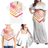 USA Golf Design Family Matching Off Shoulder Maxi Dress and Hawaiian Shirt Watercolor Female Silhouette and Orange Gradient Flag and Ball Pattern - Wonder Print Shop