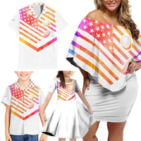 USA Golf Design Family Matching Off Shoulder Short Dress and Hawaiian Shirt Watercolor Female Silhouette and Orange Gradient Flag and Ball Pattern - Wonder Print Shop