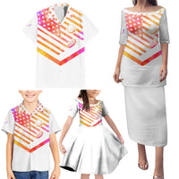 USA Golf Design Family Matching Puletasi and Hawaiian Shirt Watercolor Female Silhouette and Orange Gradient Flag and Ball Pattern - Wonder Print Shop