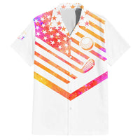 USA Golf Design Family Matching Short Sleeve Bodycon Dress and Hawaiian Shirt Watercolor Female Silhouette and Orange Gradient Flag and Ball Pattern - Wonder Print Shop