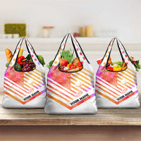 USA Golf Design Grocery Bag Watercolor Female Silhouette and Orange Gradient Flag and Ball Pattern - Wonder Print Shop