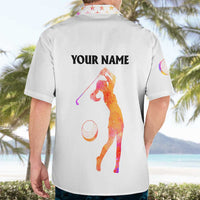 USA Golf Design Hawaiian Shirt Watercolor Female Silhouette and Orange Gradient Flag and Ball Pattern - Wonder Print Shop