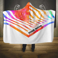 USA Golf Design Hooded Blanket Watercolor Female Silhouette and Orange Gradient Flag and Ball Pattern - Wonder Print Shop