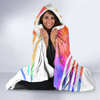 USA Golf Design Hooded Blanket Watercolor Female Silhouette and Orange Gradient Flag and Ball Pattern - Wonder Print Shop