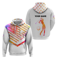 USA Golf Design Hoodie Watercolor Female Silhouette and Orange Gradient Flag and Ball Pattern - Wonder Print Shop