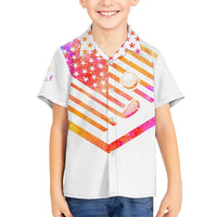 USA Golf Design Kid Hawaiian Shirt Watercolor Female Silhouette and Orange Gradient Flag and Ball Pattern - Wonder Print Shop