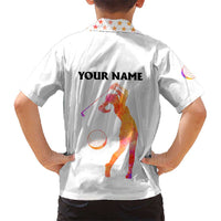 USA Golf Design Kid Hawaiian Shirt Watercolor Female Silhouette and Orange Gradient Flag and Ball Pattern - Wonder Print Shop