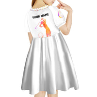USA Golf Design Kid Short Sleeve Dress Watercolor Female Silhouette and Orange Gradient Flag and Ball Pattern - Wonder Print Shop