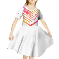 USA Golf Design Kid Short Sleeve Dress Watercolor Female Silhouette and Orange Gradient Flag and Ball Pattern - Wonder Print Shop