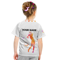 USA Golf Design Kid T Shirt Watercolor Female Silhouette and Orange Gradient Flag and Ball Pattern - Wonder Print Shop