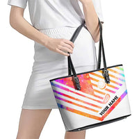USA Golf Design Leather Tote Bag Watercolor Female Silhouette and Orange Gradient Flag and Ball Pattern - Wonder Print Shop