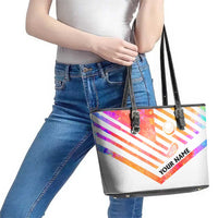 USA Golf Design Leather Tote Bag Watercolor Female Silhouette and Orange Gradient Flag and Ball Pattern - Wonder Print Shop
