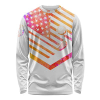USA Golf Design Long Sleeve Shirt Watercolor Female Silhouette and Orange Gradient Flag and Ball Pattern - Wonder Print Shop
