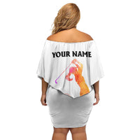 USA Golf Design Off Shoulder Short Dress Watercolor Female Silhouette and Orange Gradient Flag and Ball Pattern - Wonder Print Shop