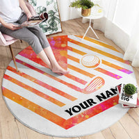 USA Golf Design Round Carpet Watercolor Female Silhouette and Orange Gradient Flag and Ball Pattern - Wonder Print Shop