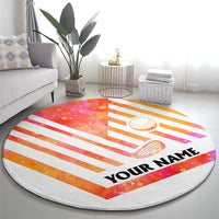 USA Golf Design Round Carpet Watercolor Female Silhouette and Orange Gradient Flag and Ball Pattern - Wonder Print Shop