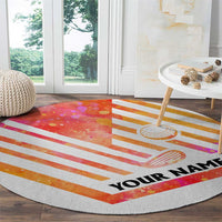 USA Golf Design Round Carpet Watercolor Female Silhouette and Orange Gradient Flag and Ball Pattern - Wonder Print Shop