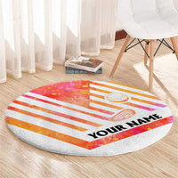 USA Golf Design Round Carpet Watercolor Female Silhouette and Orange Gradient Flag and Ball Pattern - Wonder Print Shop