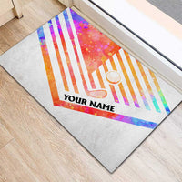 USA Golf Design Rubber Doormat Watercolor Female Silhouette and Orange Gradient Flag and Ball Pattern - Wonder Print Shop