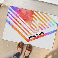 USA Golf Design Rubber Doormat Watercolor Female Silhouette and Orange Gradient Flag and Ball Pattern - Wonder Print Shop