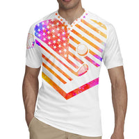 USA Golf Design Rugby Jersey Watercolor Female Silhouette and Orange Gradient Flag and Ball Pattern - Wonder Print Shop