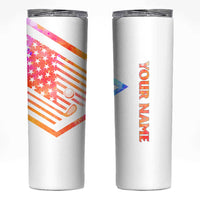 USA Golf Design Skinny Tumbler Watercolor Female Silhouette and Orange Gradient Flag and Ball Pattern - Wonder Print Shop