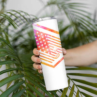 USA Golf Design Skinny Tumbler Watercolor Female Silhouette and Orange Gradient Flag and Ball Pattern - Wonder Print Shop