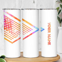 USA Golf Design Skinny Tumbler Watercolor Female Silhouette and Orange Gradient Flag and Ball Pattern - Wonder Print Shop
