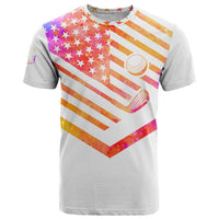 USA Golf Design T Shirt Watercolor Female Silhouette and Orange Gradient Flag and Ball Pattern - Wonder Print Shop