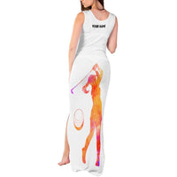 USA Golf Design Tank Maxi Dress Watercolor Female Silhouette and Orange Gradient Flag and Ball Pattern - Wonder Print Shop