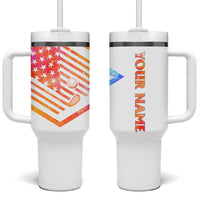 USA Golf Design Tumbler With Handle Watercolor Female Silhouette and Orange Gradient Flag and Ball Pattern - Wonder Print Shop