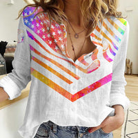 USA Golf Design Women Casual Shirt Watercolor Female Silhouette and Orange Gradient Flag and Ball Pattern - Wonder Print Shop