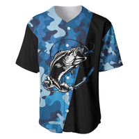 Custom Blue Camo Bass Fishing Baseball Jersey Fishing Rod Graphic Design - Wonder Print Shop