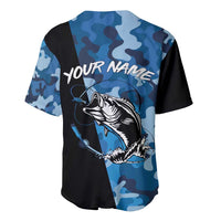 Custom Blue Camo Bass Fishing Baseball Jersey Fishing Rod Graphic Design - Wonder Print Shop