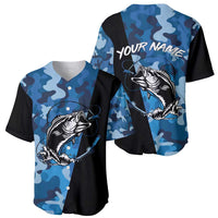 Custom Blue Camo Bass Fishing Baseball Jersey Fishing Rod Graphic Design - Wonder Print Shop