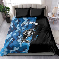 Custom Blue Camo Bass Fishing Bedding Set Fishing Rod Graphic Design - Wonder Print Shop