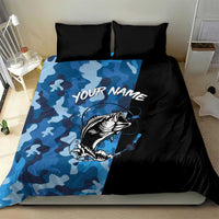 Custom Blue Camo Bass Fishing Bedding Set Fishing Rod Graphic Design - Wonder Print Shop