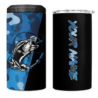 Custom Blue Camo Bass Fishing 4 in 1 Can Cooler Tumbler Fishing Rod Graphic Design - Wonder Print Shop