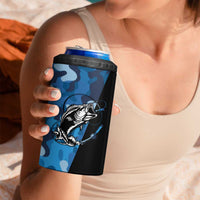 Custom Blue Camo Bass Fishing 4 in 1 Can Cooler Tumbler Fishing Rod Graphic Design - Wonder Print Shop